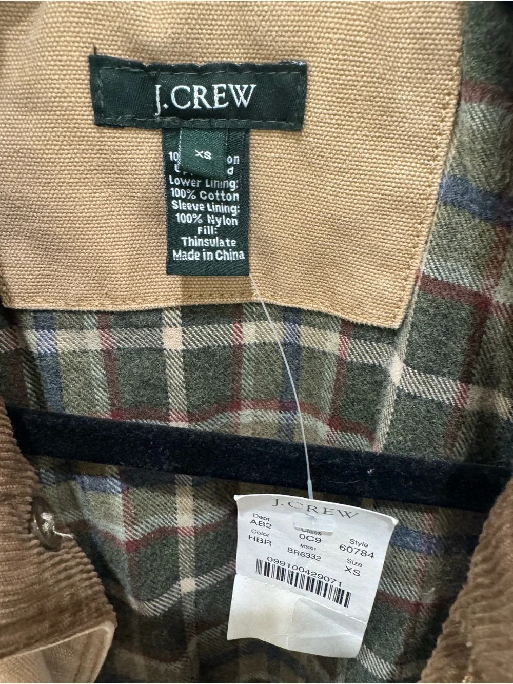 J.Crew NWT Tan Barn Jacket XS Corduroy Collar Thinsulate Insulated Chore Coat